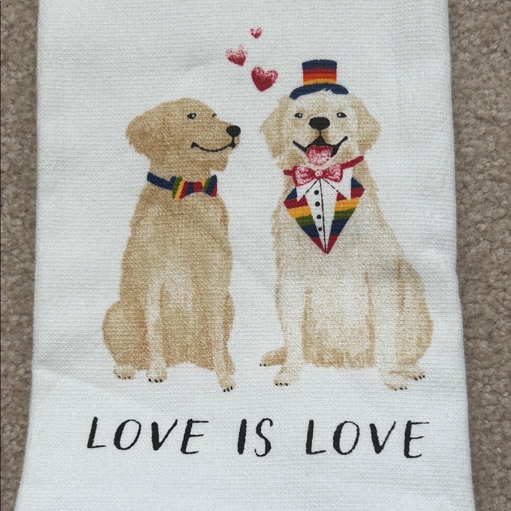 Isaac Mizrahi Love is Love Dog Kitchen Towel Set - White with Multicolor Paws